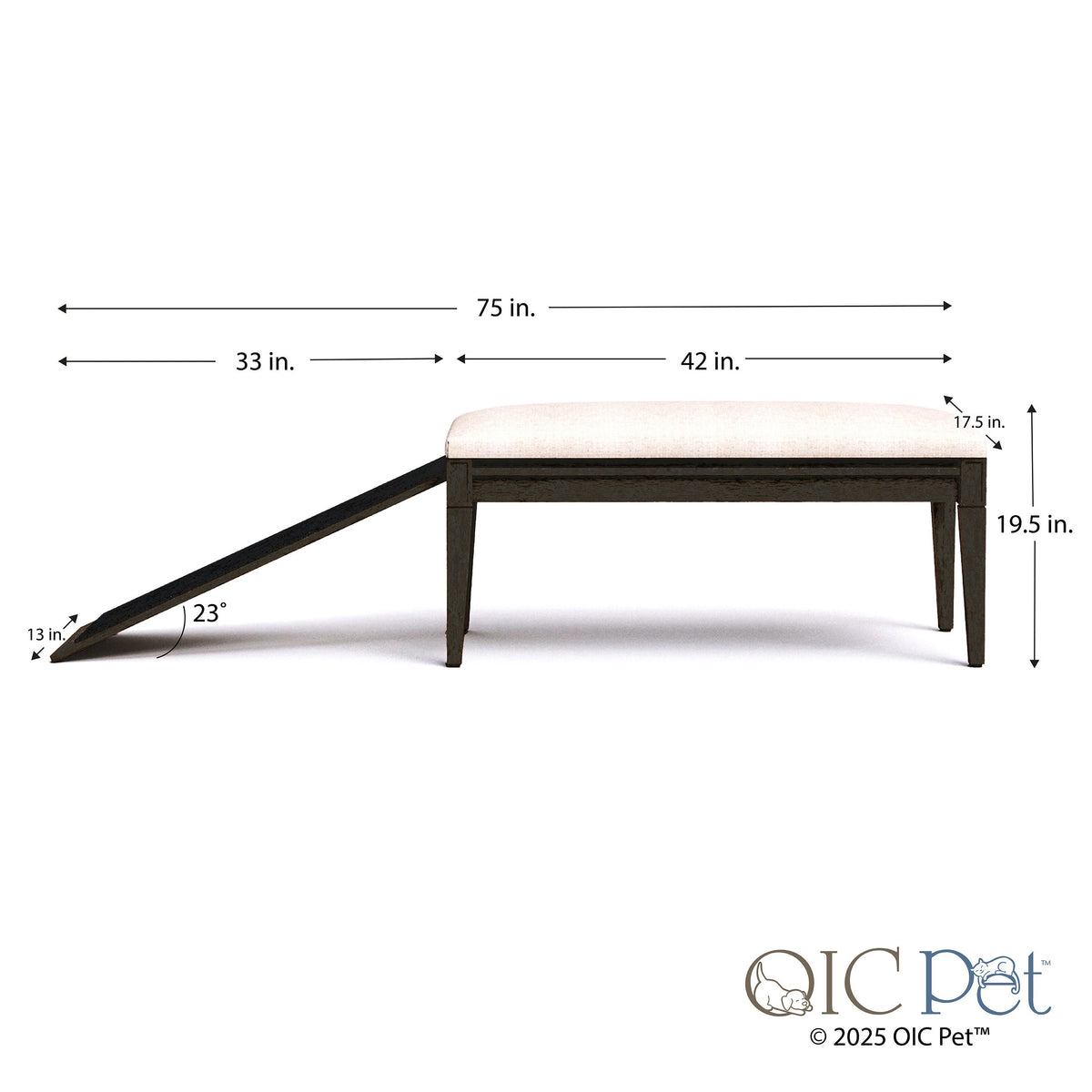 Wagsby black walnut dog ramp bench dimensions diagram